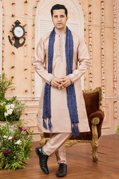 Cream Colour Art Banarasi Silk Kurta Pajama With Stole