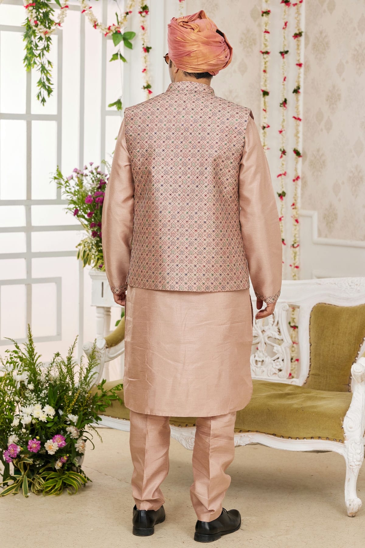 Cream Colour Art Silk Kurta Pajama With Jacket VSKP1230271