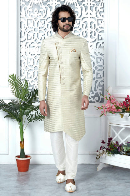 Cream Colour Art Silk Sherwani With Churidar Pant VSSH1230064