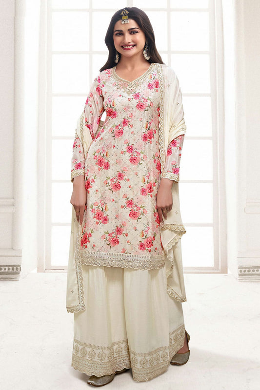 Cream Colour Chinon Sharara Suit