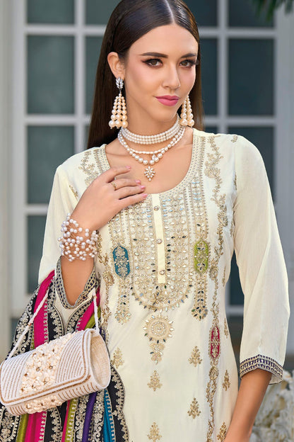 Cream Colour Chinon Silk Pakistani Suit VSSM1140594