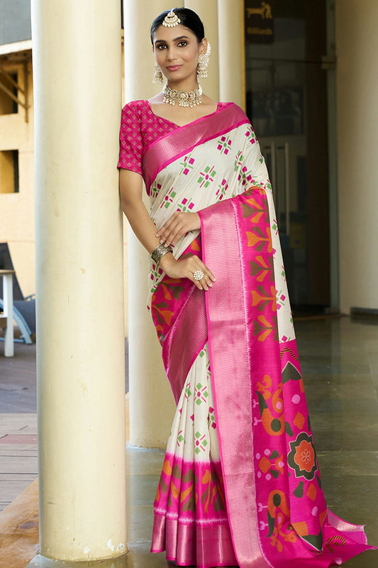 Cream Colour Crepe Traditional Saree