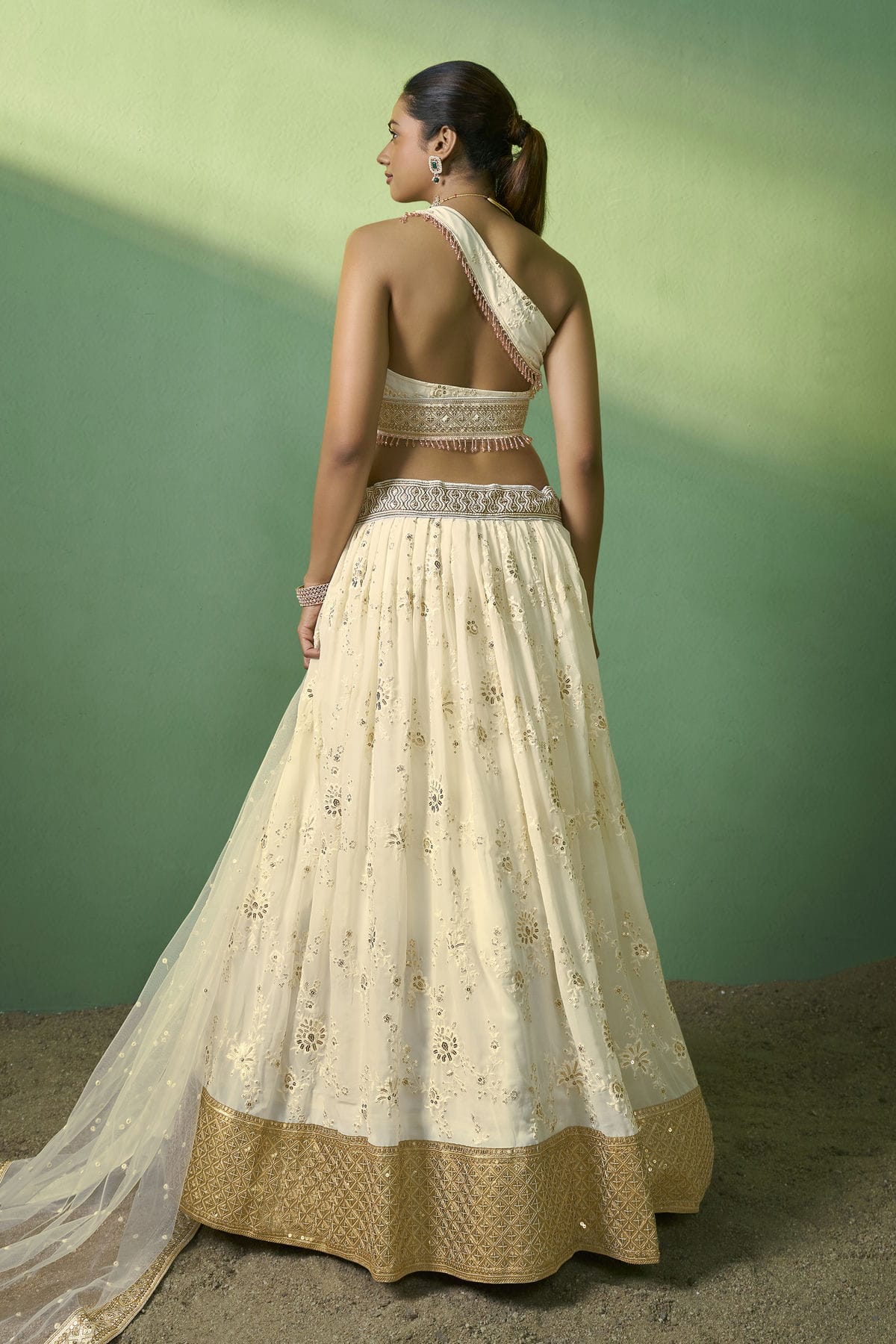 Cream Colour Embroidery Georgette Lehenga Choli