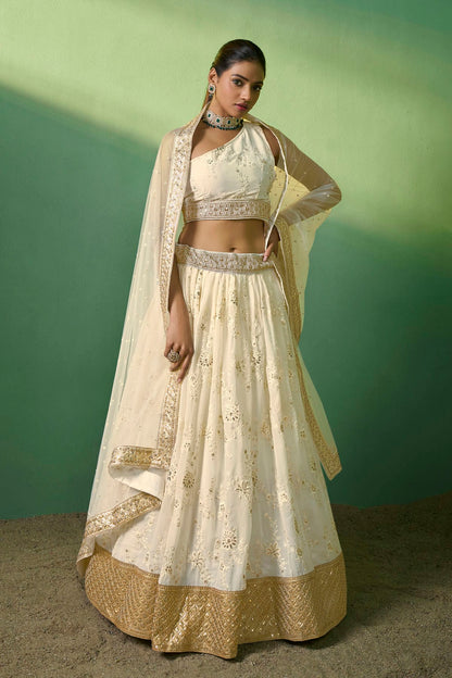 Cream Colour Embroidery Georgette Lehenga Choli