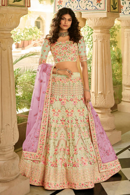 Cream Colour Embroidery Organza Lehenga Choli