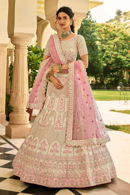 Cream Colour Embroidery Organza Lehenga Choli