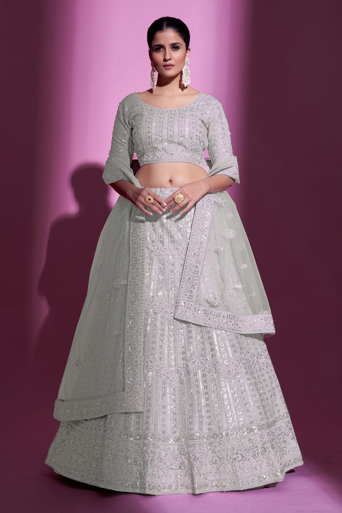 Cream Colour Embroidery Soft Net Lehenga Choli