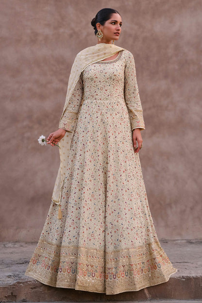 Cream Colour Faux Georgette Anarkali Suit