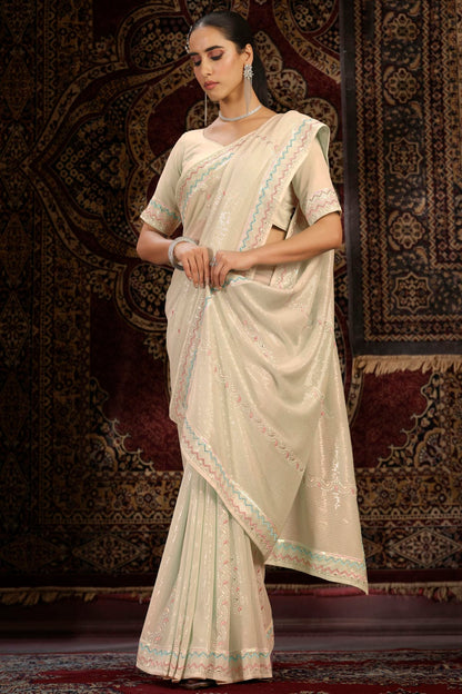 Cream Colour Georgette Designer Saree VSSD1080884