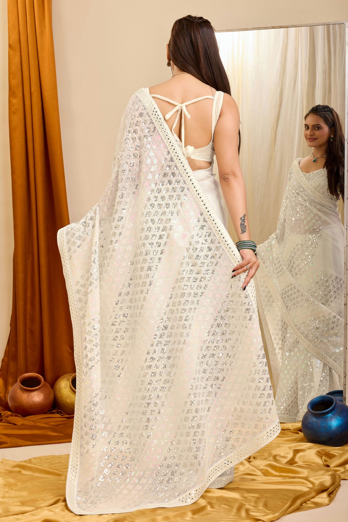 Cream Colour Georgette Saree