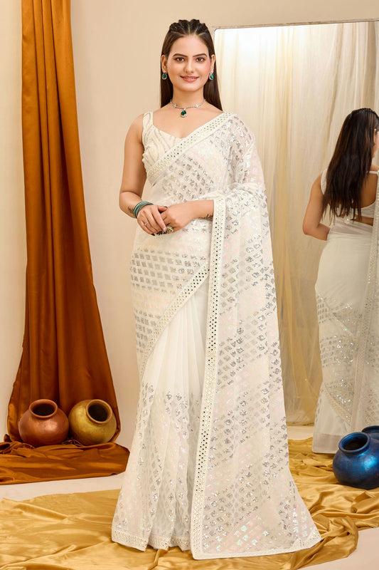 Cream Colour Georgette Saree