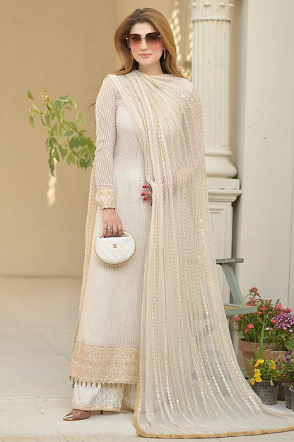 Cream Colour Georgette Semi Stitched Pakistani Suit