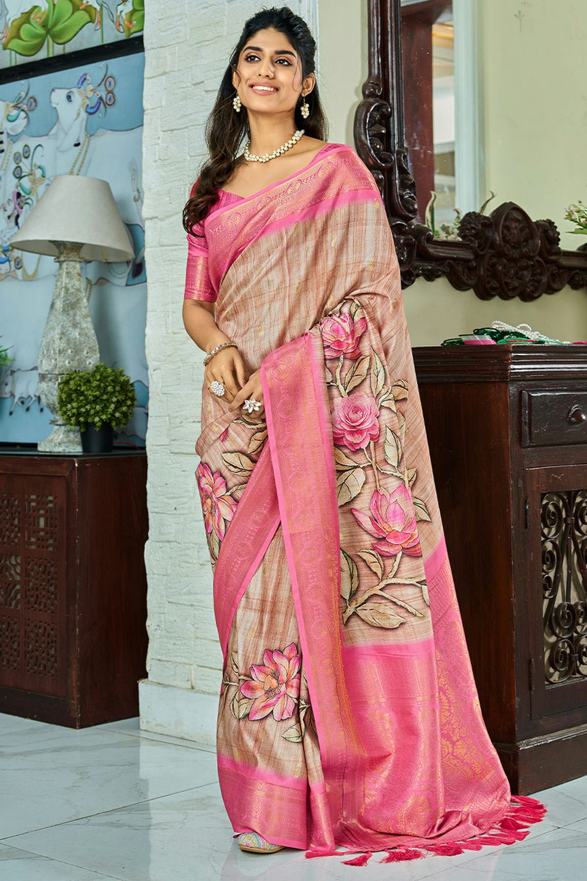 Cream Colour Handloom Kotha Silk Saree