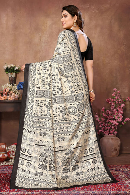 Cream Colour Khadi Silk Saree