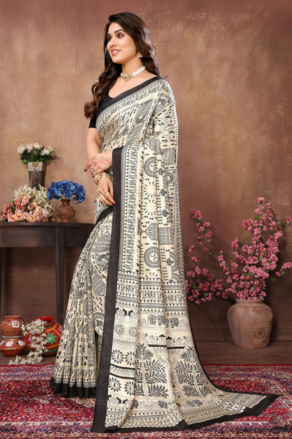 Cream Colour Khadi Silk Saree