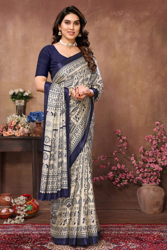 Cream Colour Khadi Silk Saree