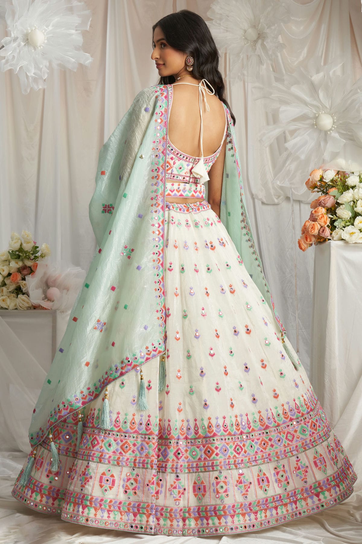 Cream Colour Organza Embroidery Lehenga Choli VSLC1111353