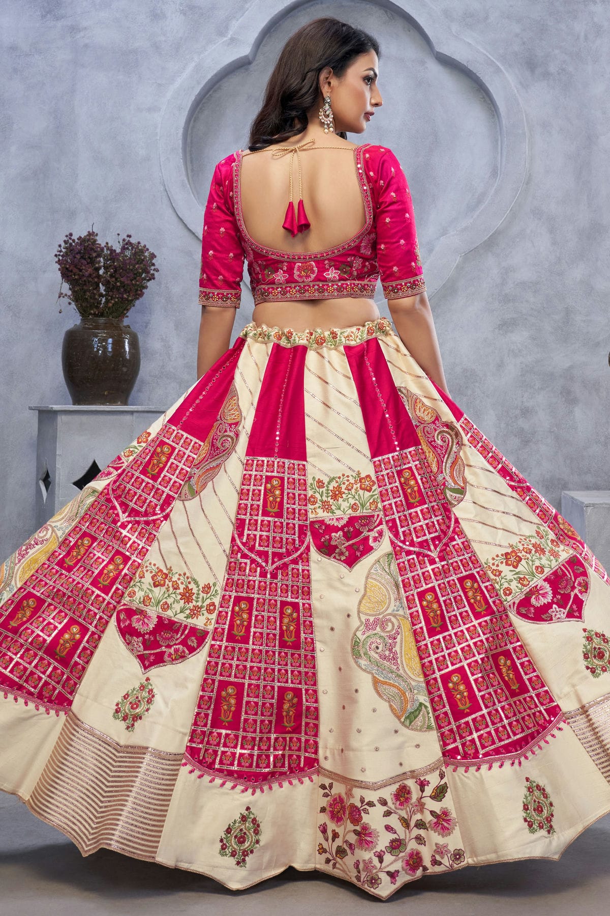 Cream Colour Organza Embroidery Lehenga Choli VSLC1111381