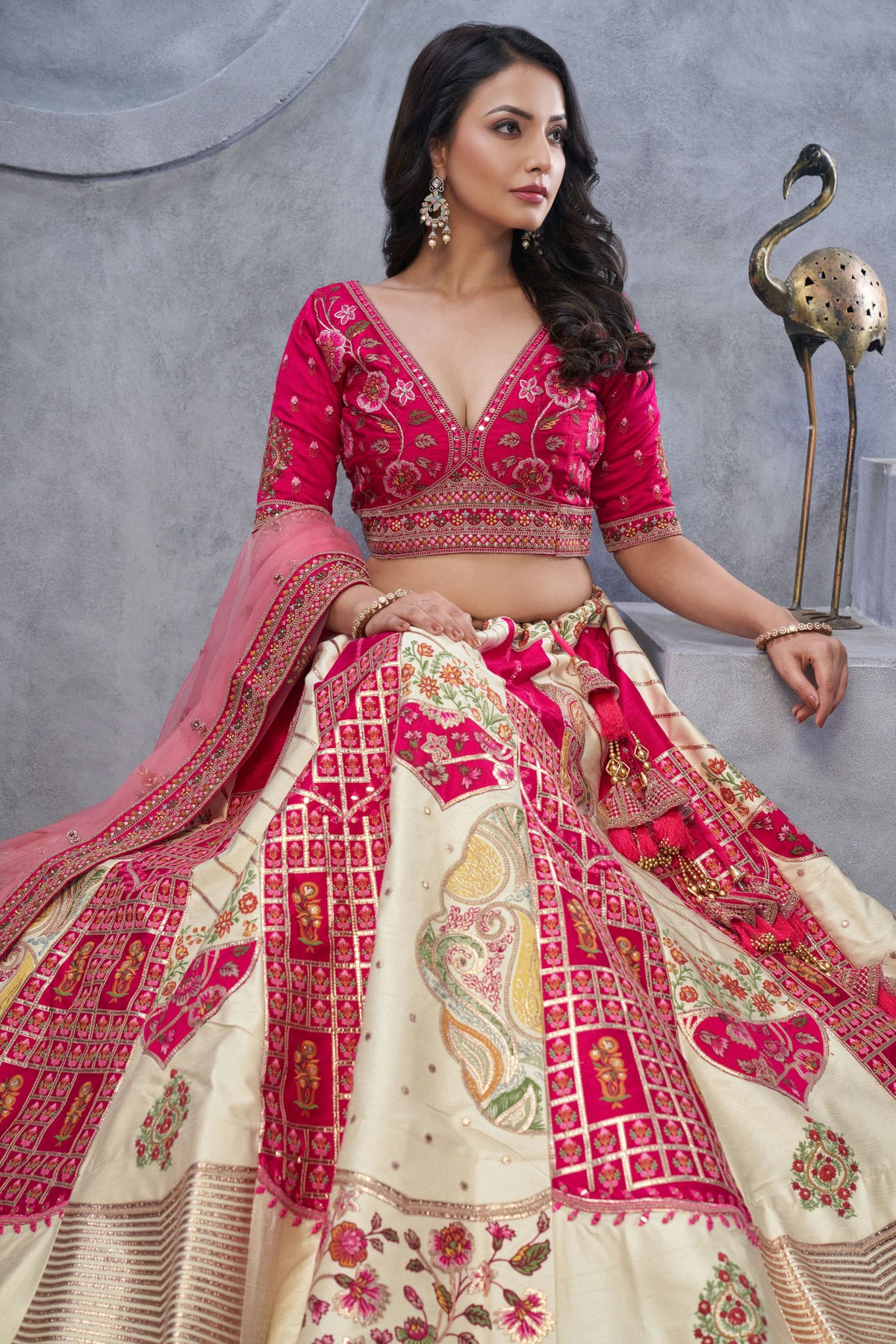 Cream Colour Organza Embroidery Lehenga Choli VSLC1111381