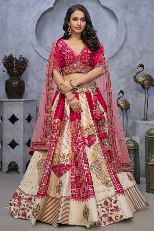 Cream Colour Organza Embroidery Lehenga Choli