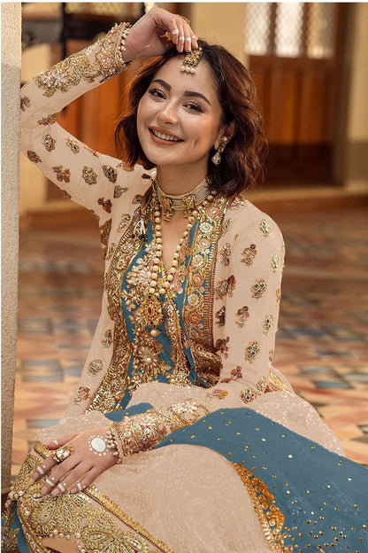 Cream Colour Organza Pakistani Suit