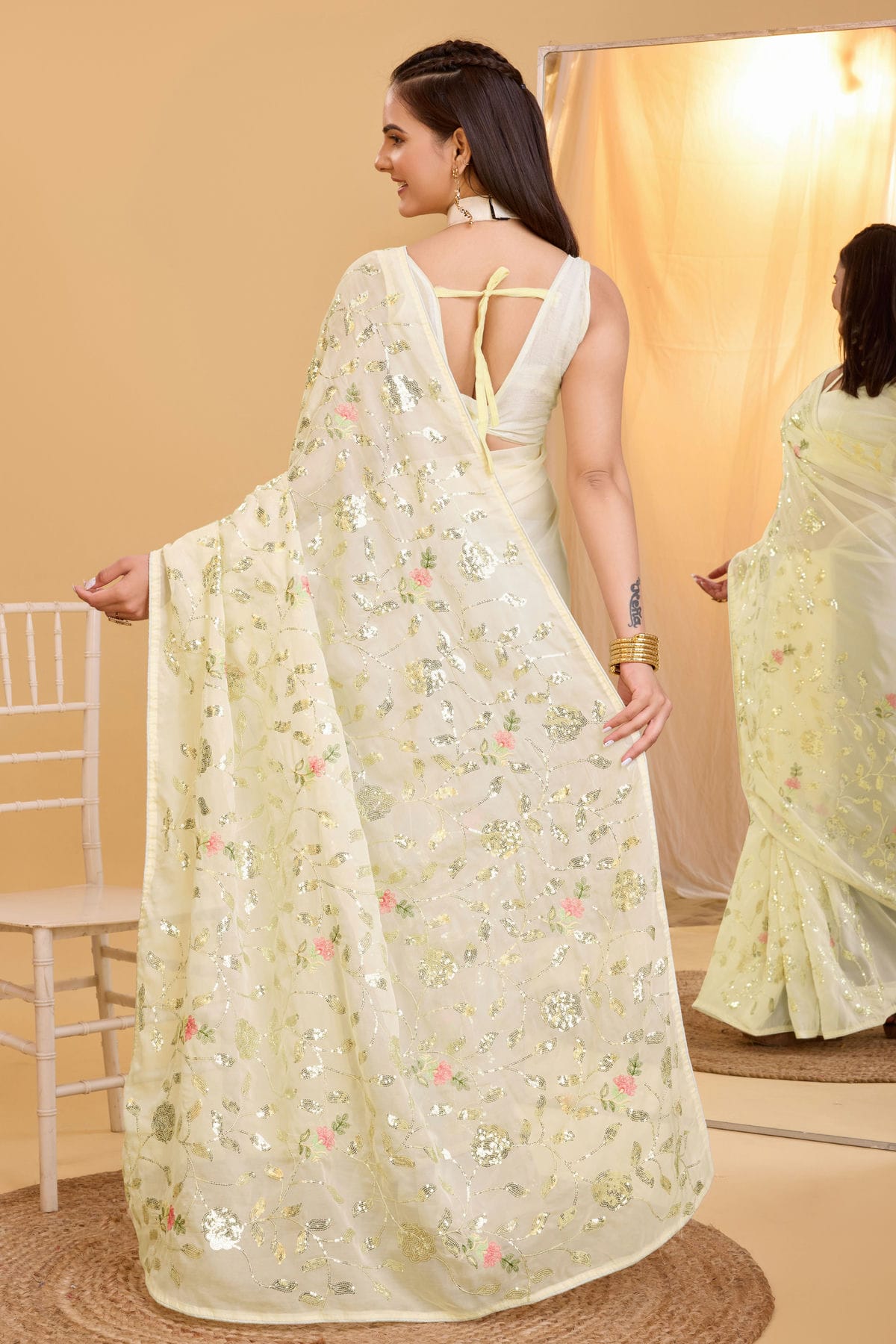 Cream Colour Organza Saree