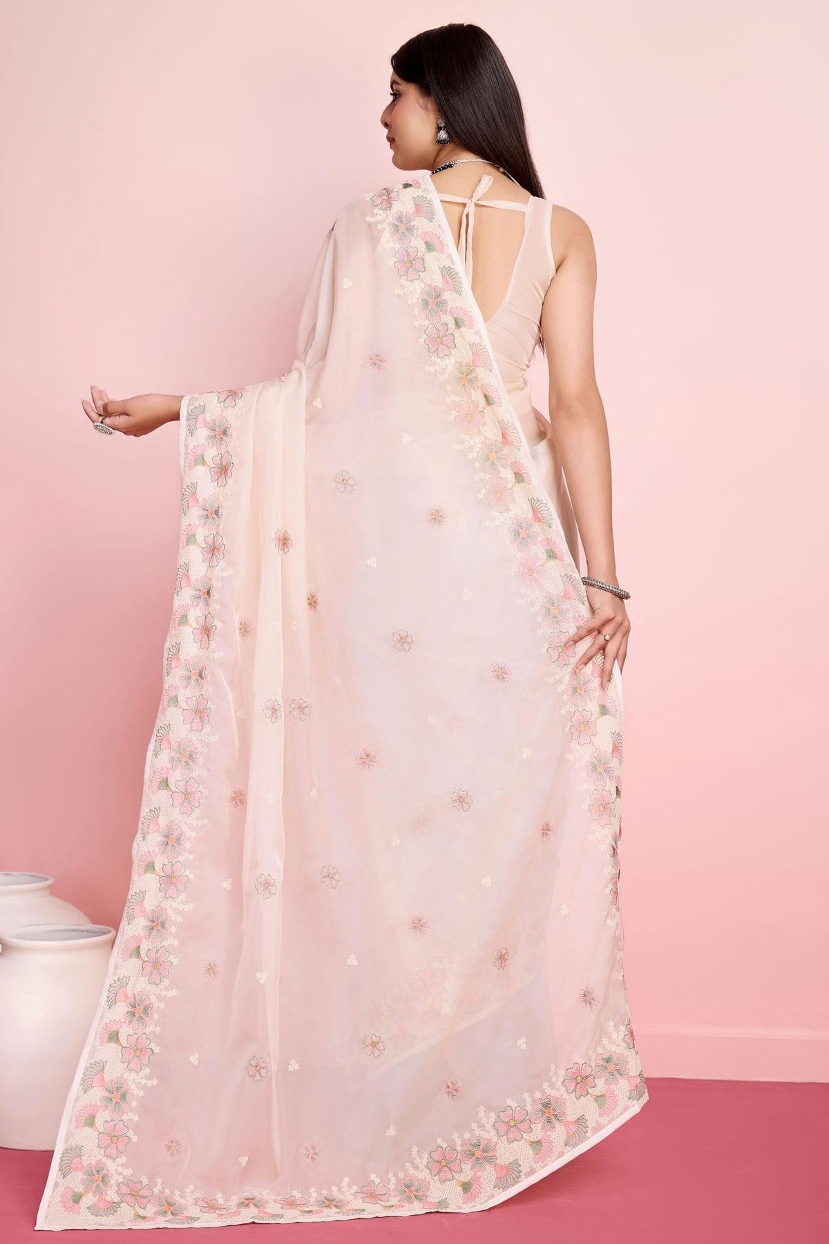 Cream Colour Organza Saree