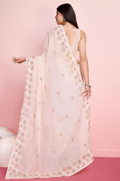 Cream Colour Organza Saree