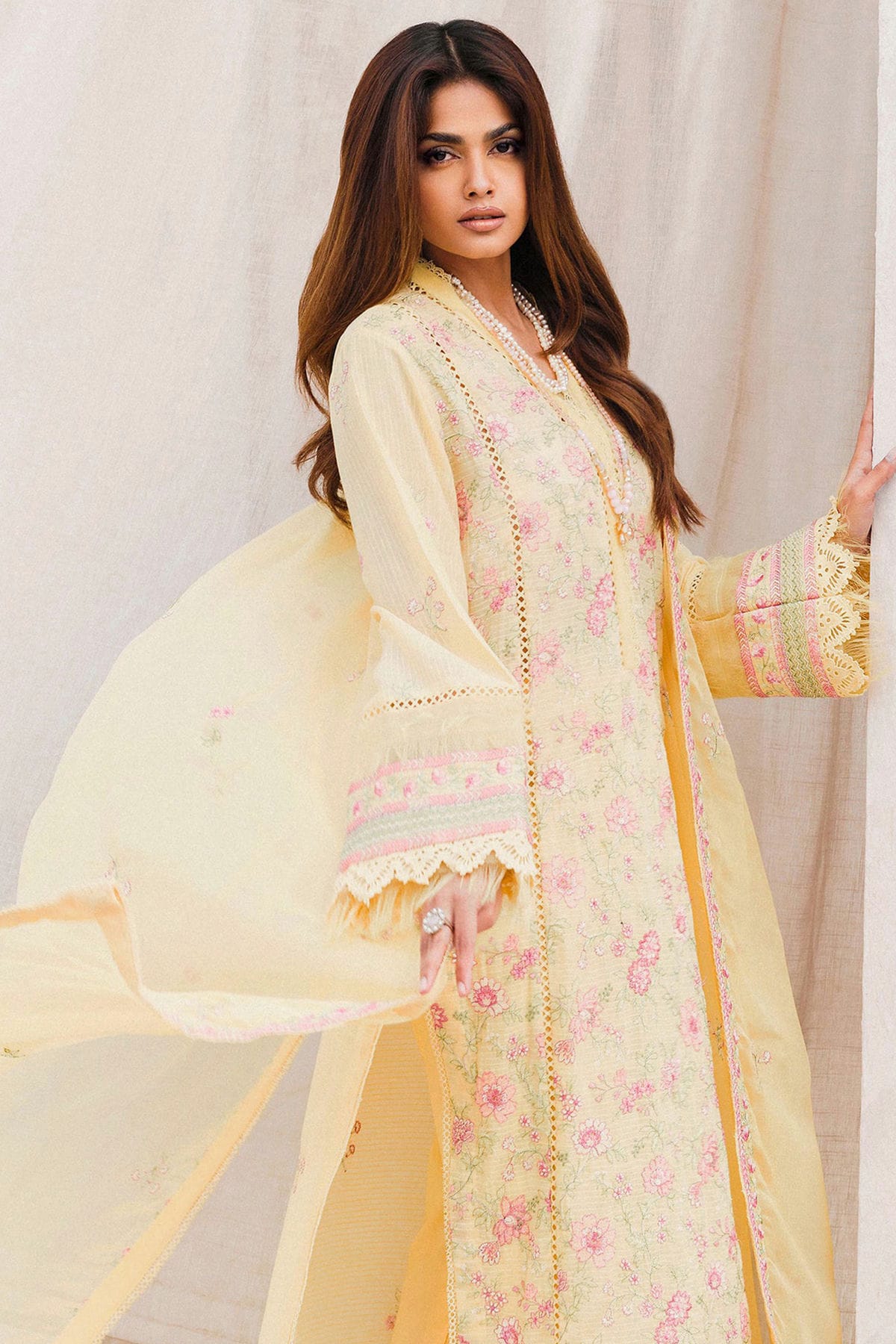 Cream Colour Rayon Semi Stitched Pakistani Suit