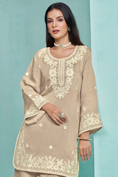 Cream Colour Roman Silk Sharara Suit