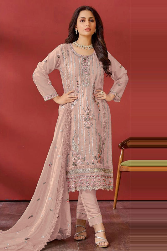 Cream Colour Semi Stitched Faux Georgette Pakistani Suit