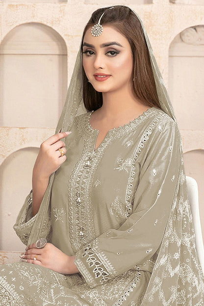 Cream Colour Semi Stitched Faux Georgette Pakistani Suit