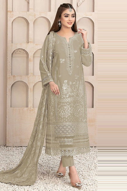 Cream Colour Semi Stitched Faux Georgette Pakistani Suit