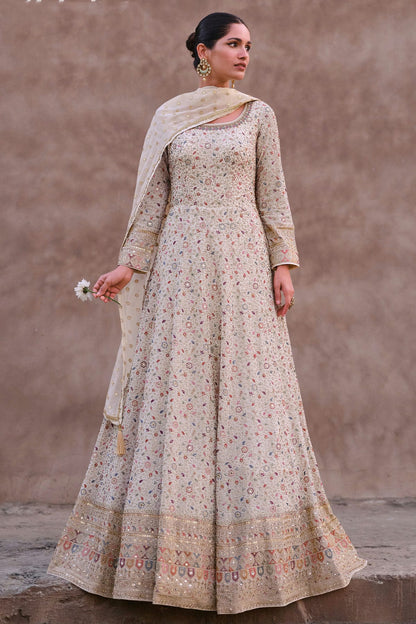 Cream Colour Semi Stitched Georgette Anarkali Suit