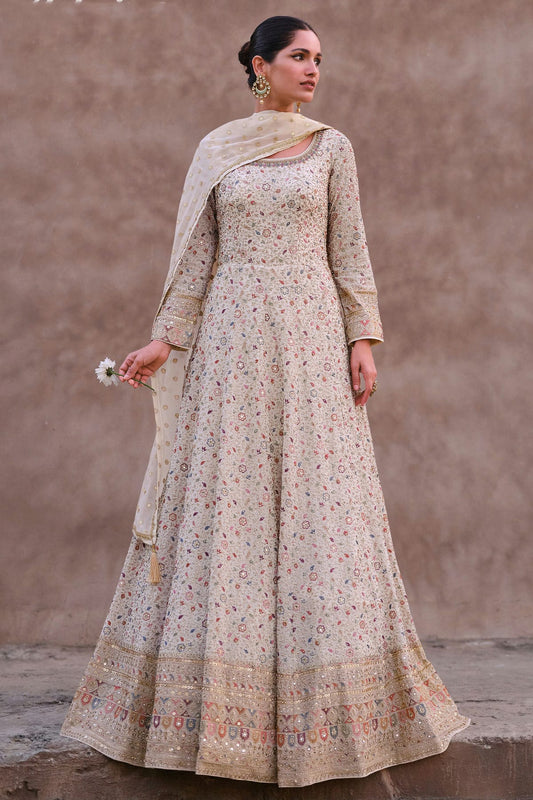 Cream Colour Semi Stitched Georgette Anarkali Suit