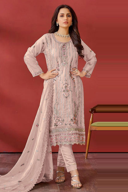 Cream Colour Semi Stitched Organza Pakistani Suit