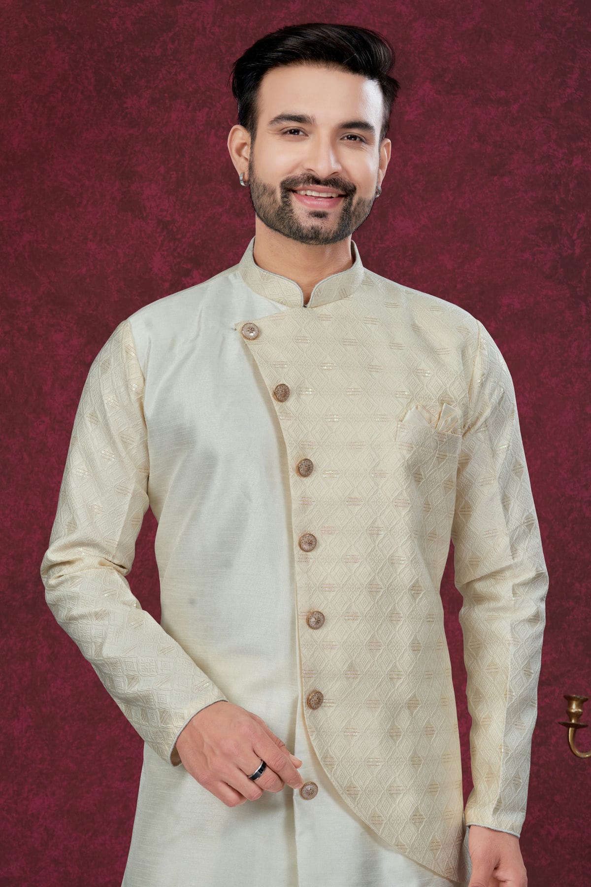 Cream Colour Silk Dupion Sherwani VSSH1040646