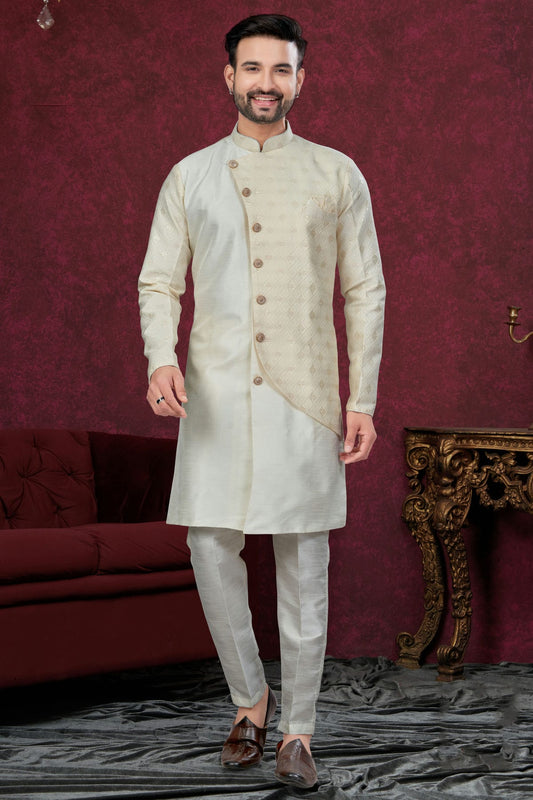 Cream Colour Silk Dupion Sherwani