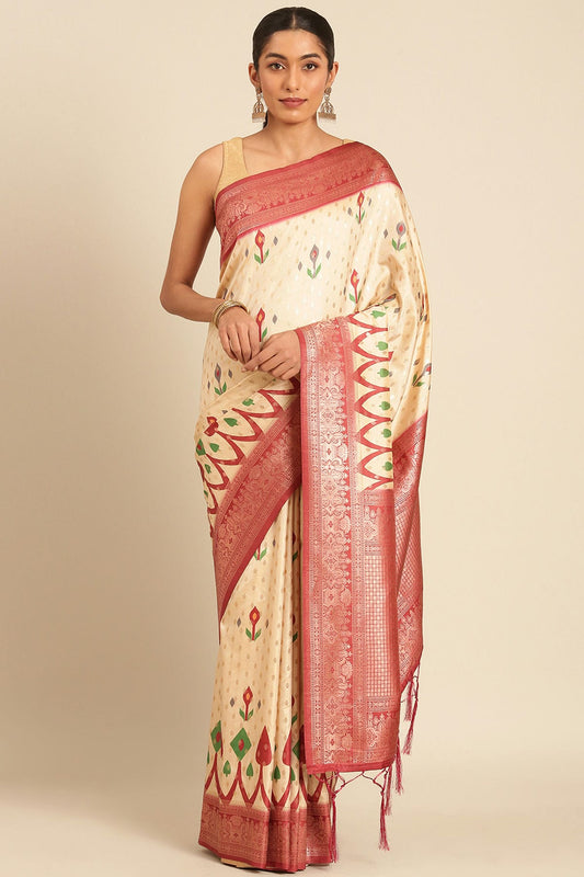 Cream Colour Silk Traditional Saree