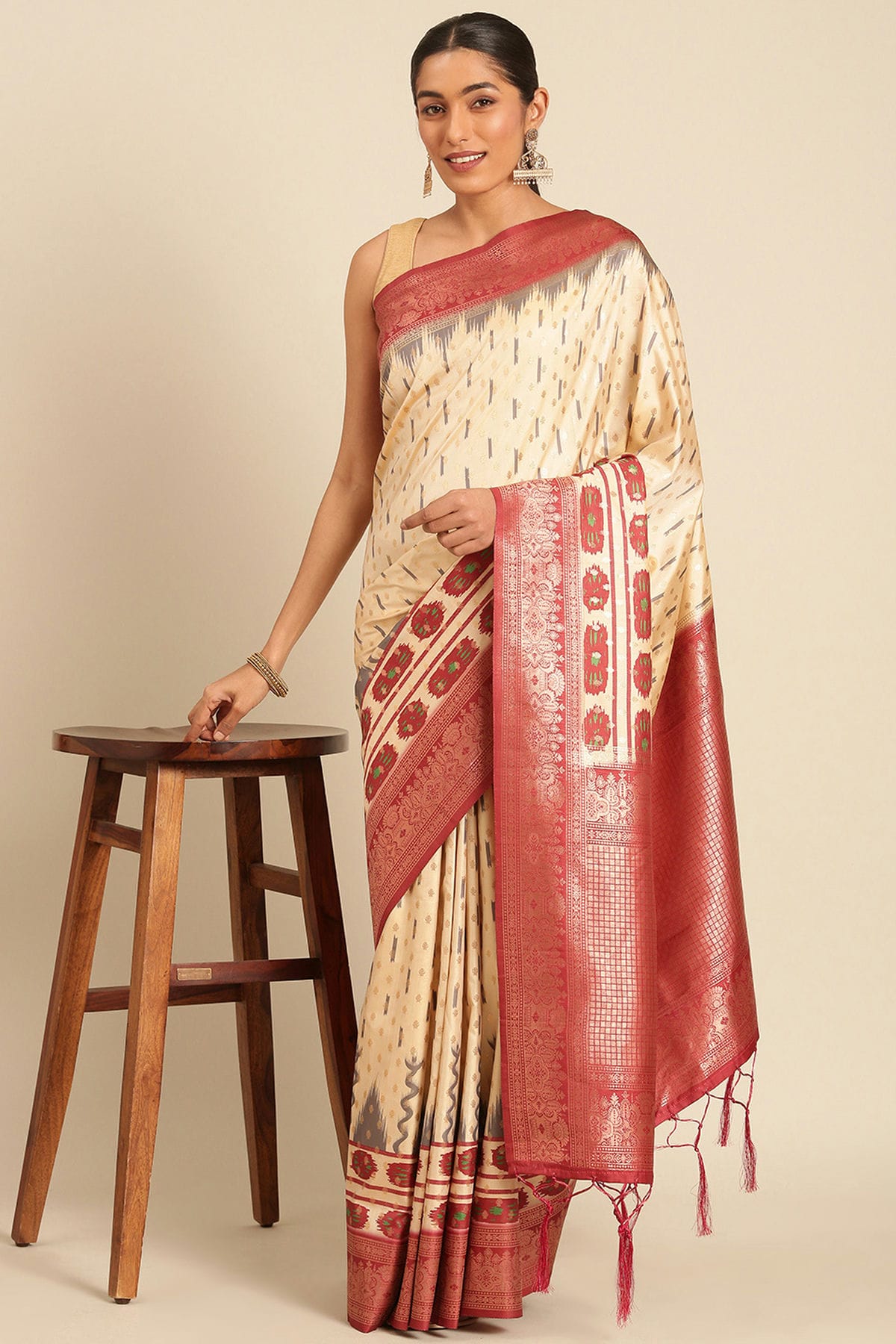 Cream Colour Silk Traditional Saree