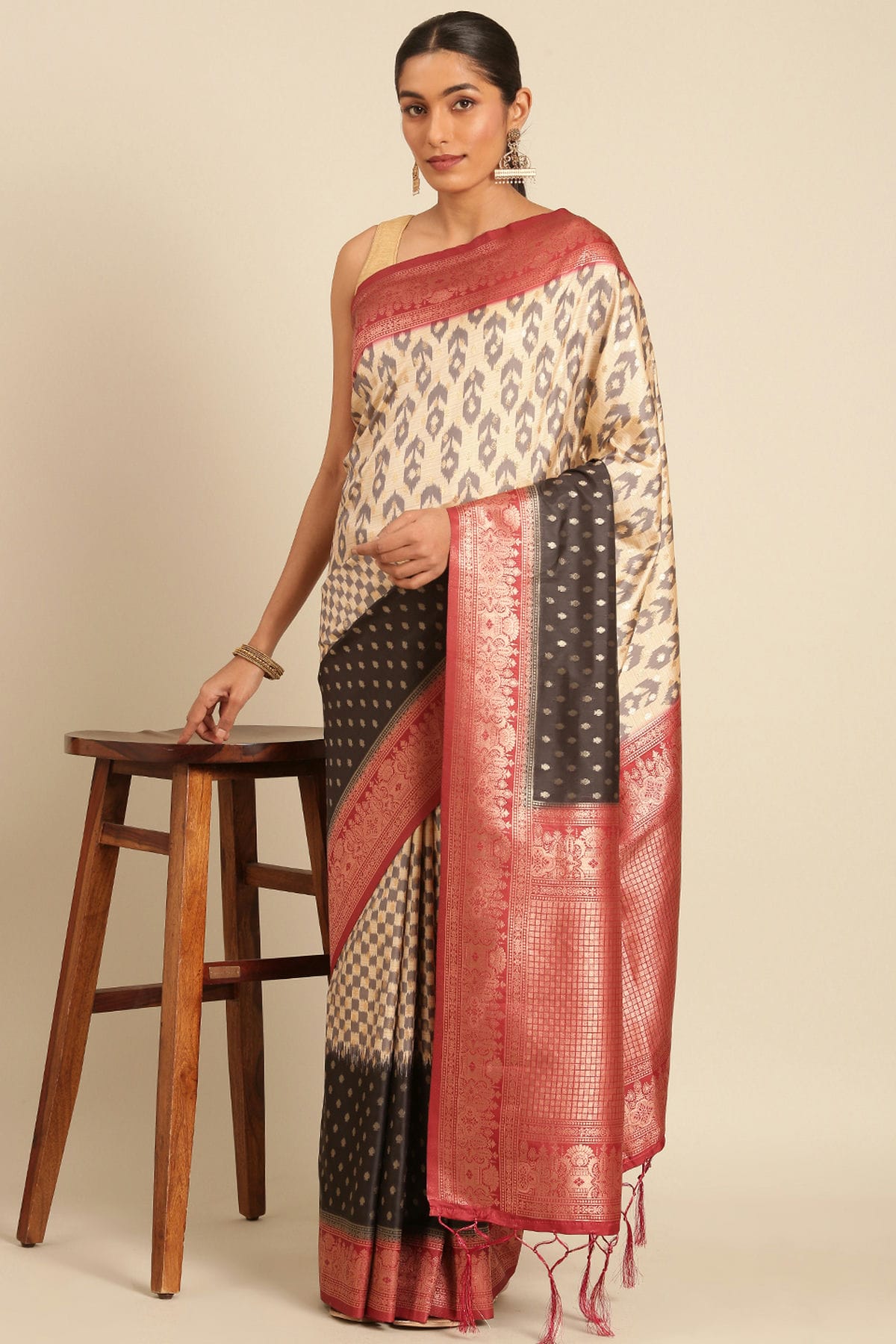 Cream Colour Silk Traditional Saree