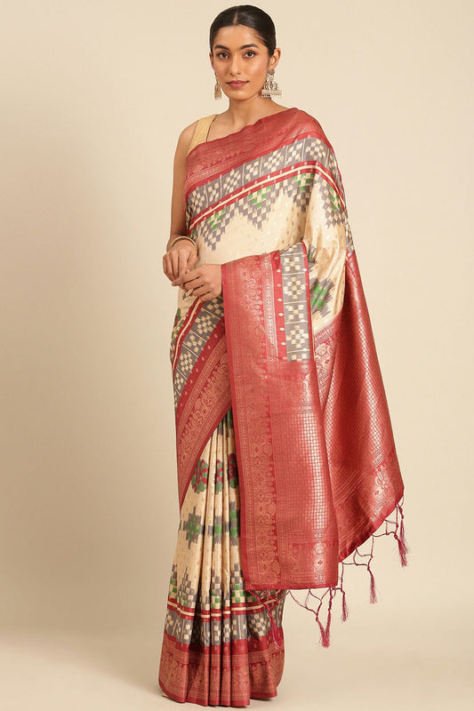 Cream Colour Silk Traditional Saree