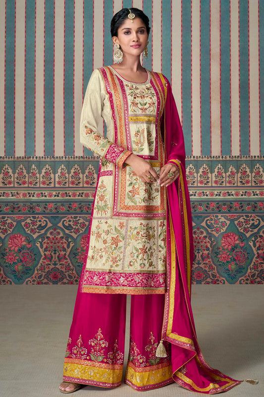 Cream Colour Simar Silk Palazzo Pant Suit