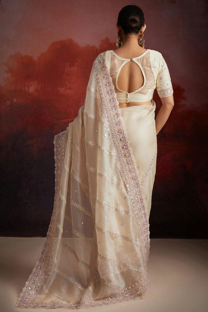 Cream Colour Soft Net Designer Saree VSSD1080888