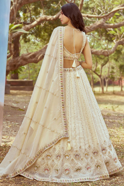 Cream Colour Tissue Embroidery Lehenga Choli VSLC1111386