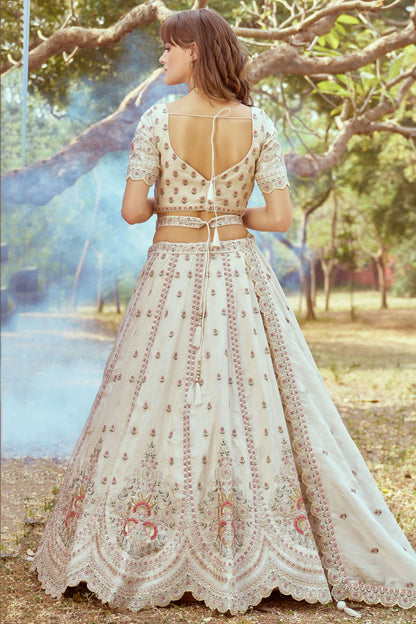 Cream Colour Tissue Embroidery Lehenga Choli VSLC1111387