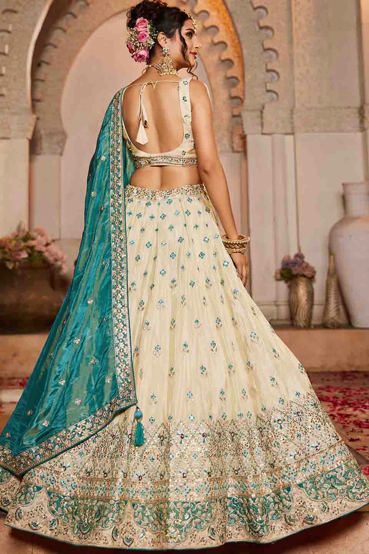 Cream Colour Tissue Lehenga Choli VSLC1113169