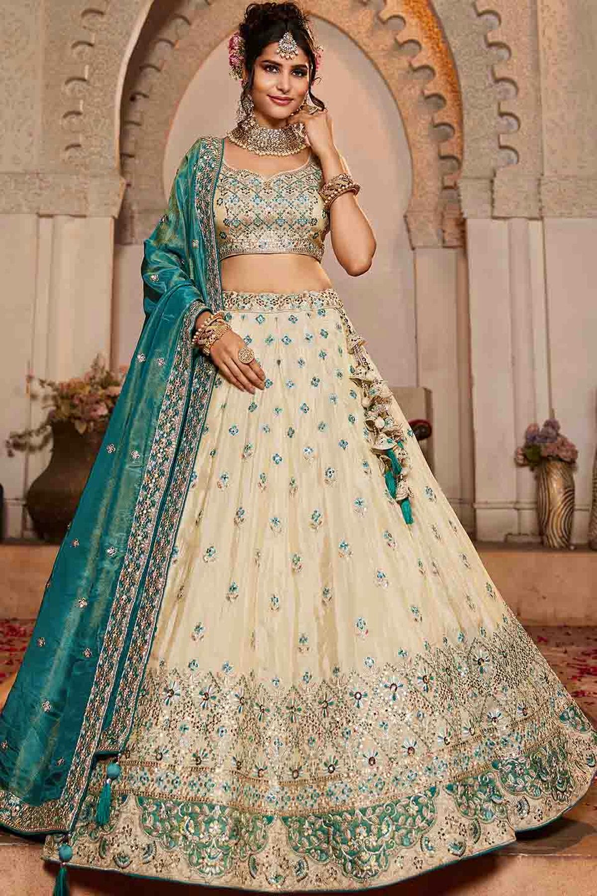 Cream Colour Tissue Lehenga Choli VSLC1113169