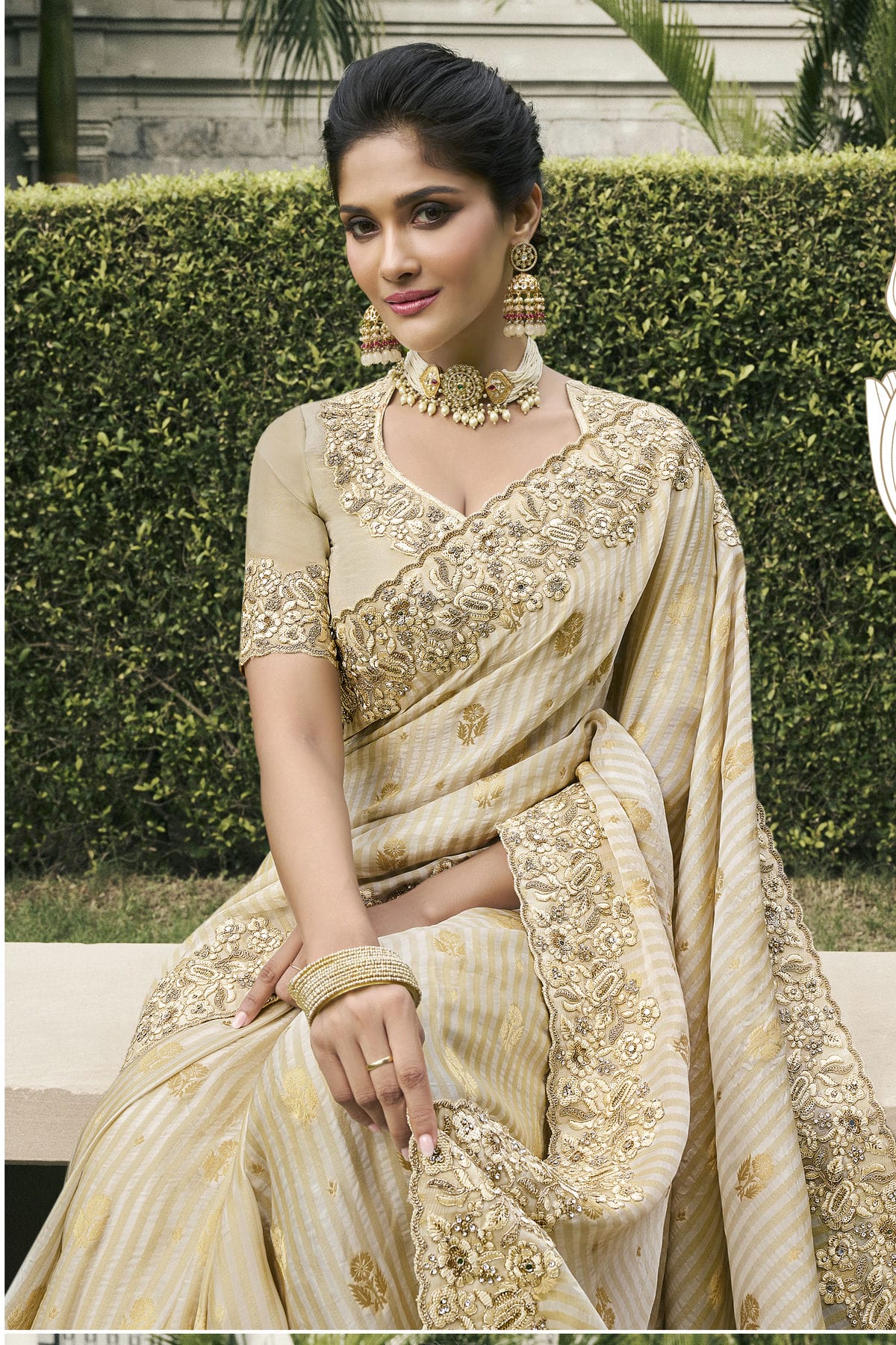 Cream Colour Tissue Silk Designer Saree VSSD1290228