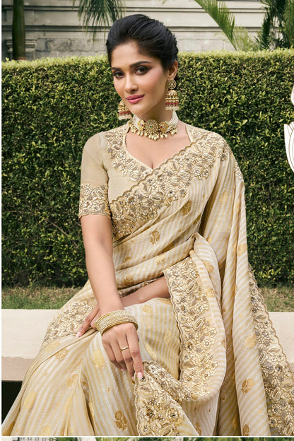 Cream Colour Tissue Silk Designer Saree VSSD1290228